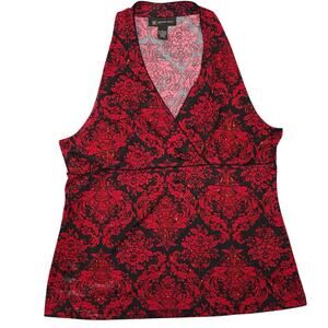 INC Y2K Red and Black Beaded Sleeveless Top Petite Large